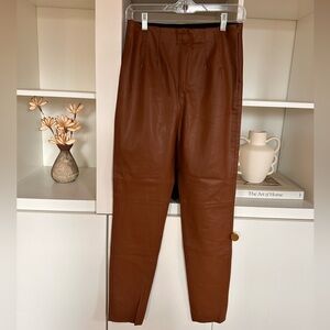Zara Brown Faux Leather Mid-Rise Pants